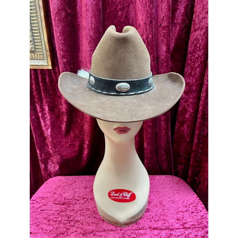 Vintage Brown Wool Cowboy Hat with Silver Conchos Western Style - Stetson Junior - Picture 3 of 13